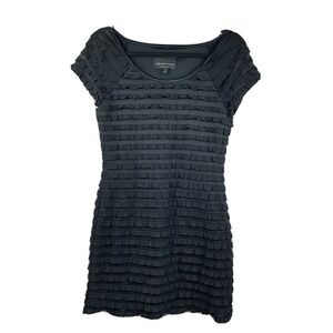 Connected‎ Apparel Black Tiered Ruffles Bodycon Dress Size 6 short sleeve